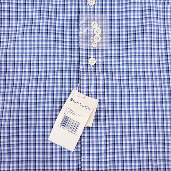 Ralph Lauren Shirt Mens 17 XL Classic Fit Blue Gingham Plaid Button Down Shirt - Picture 5 of 16